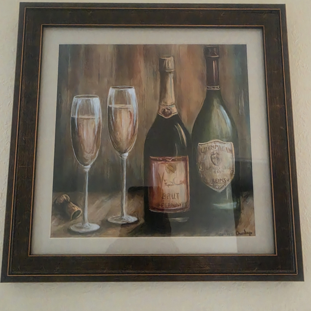 Champagne Still Life Wall Art - Brown, Cream, Green